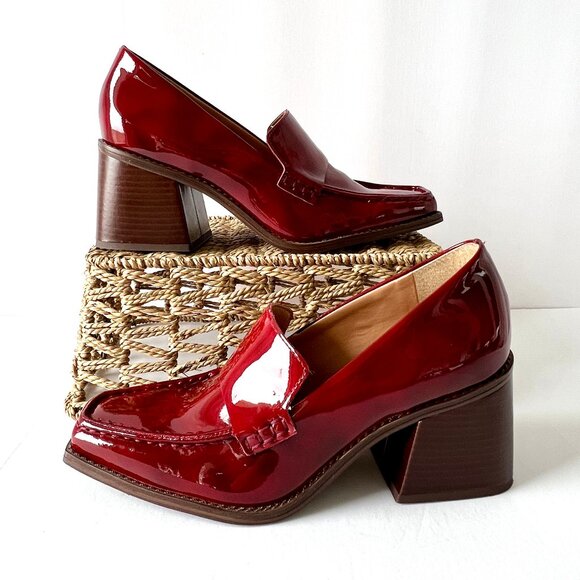 Vince Camuto Segellis Red Patent Leather Stacked Block Loafer Heels, Size 8 EC! - Picture 4 of 13